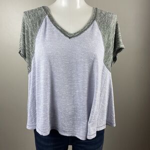 Free People Short Sleeve Baseball Tee Green Purple XS Boho